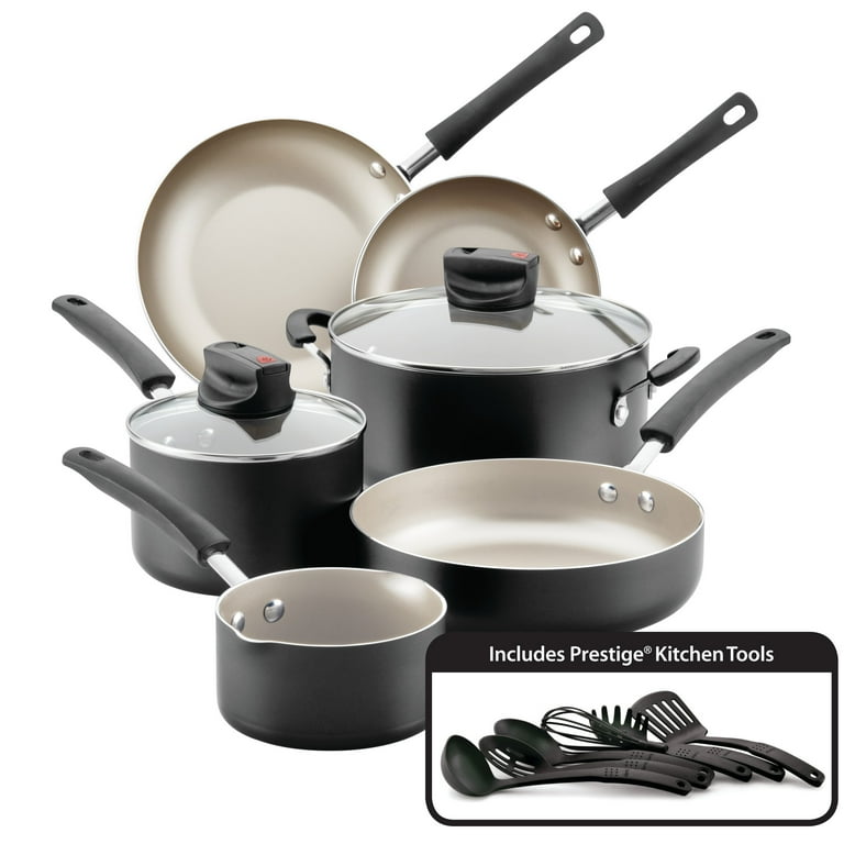 T-fal Cook & Strain Nonstick Cookware Set, 14 piece Set, Black, Dishwasher  Safe
