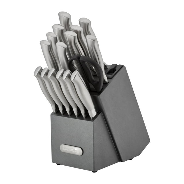 Farberware EdgeKeeper 17-Piece Stainless Steel Knife Block Set with Built-In Sharpener
