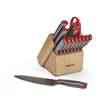 Farberware Edgekeeper 15-piece Stainless Steel Basic Red Knife Block Set