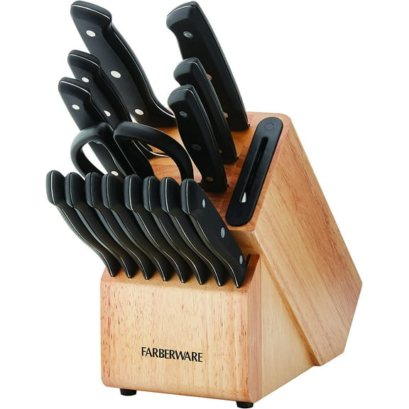 Farberware Edgekeeper 16-Piece Triple-Rivet Cutlery Block Set with Built-in Sharpener, Black