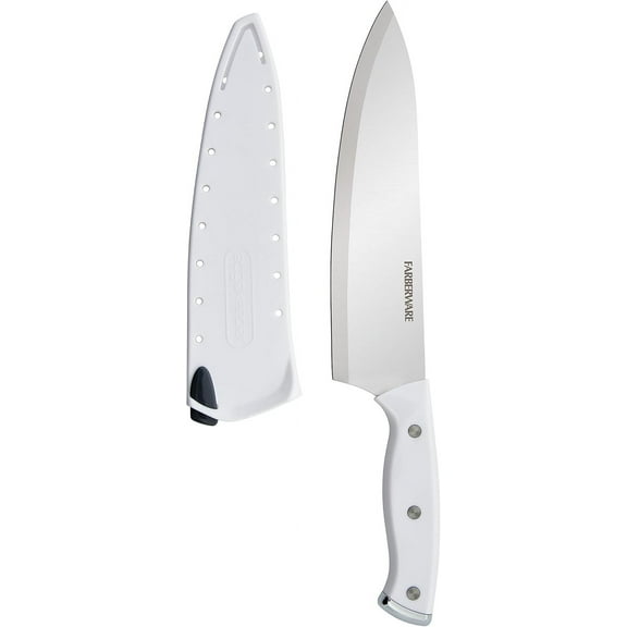 Farberware Edgekeeper Triple Riveted Chef Self-Sharpening Blade Cover, High Carbon-Stainless Steel Kitchen Ergonomic Handle, Razor-Sharp Knife, 8 Inch, White