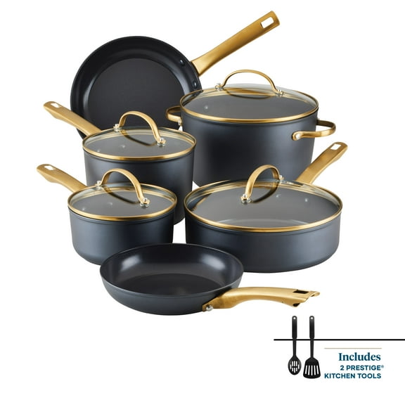 Farberware Forged Induction 12 Pcs Ceramic Nonstick Set with Cooking Tools, Dishwasher Safe and Oven Safe to 500F, Black