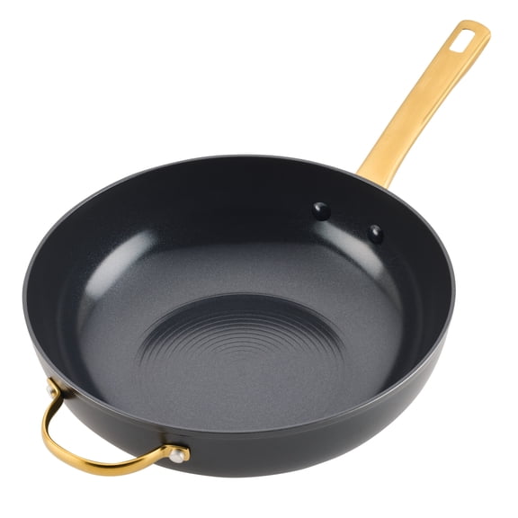 Farberware Forged Induction 12 Inch Ceramic Nonstick Stir-Fry Pan with Helper Handle, Dishwasher Safe and Oven Safe to 500F, Black