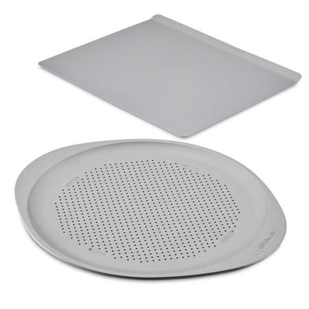 Farberware GOLDEN BAKE 2 Pcs Nonstick Baking Sheet and Pizza Pan Set, Dishwasher Safe and Oven Safe to 450°F, Gray