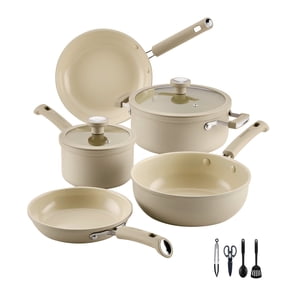 Farberware TrueCook 12-Piece Ceramic Cookware Set, Dishwasher Safe, Oven Safe to 350°F, Taupe