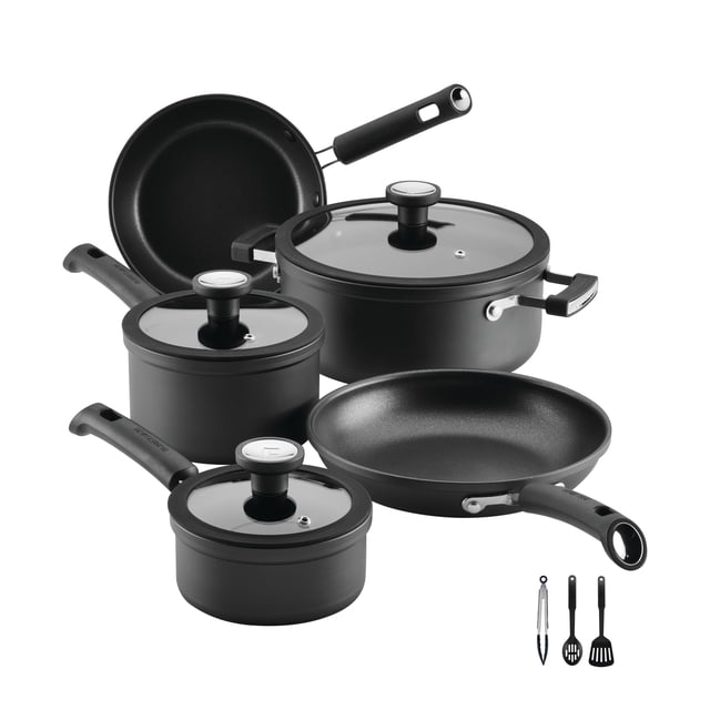 Farberware TrueCook 12-Piece Nonstick Cookware Set, Dishwasher Safe and Oven Safe to 350 F, Black