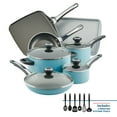 thumbnail interactive-video image 1 of Farberware High Performance 17 Pcs Nonstick Cookware Set Includes Griddle Pan, Baking Pan, and Cooking Tools, Dishwasher Safe, Aqua, 1 of 8