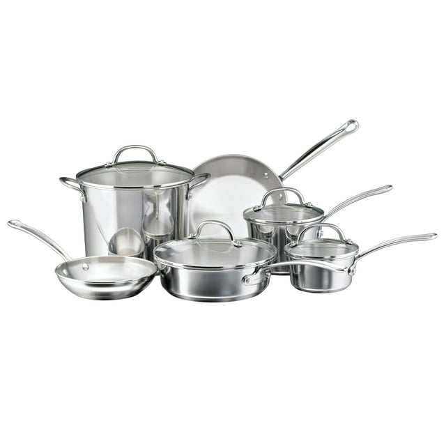 Farberware Millennium 10 Piece Stainless Steel Pots and Pans, Silver