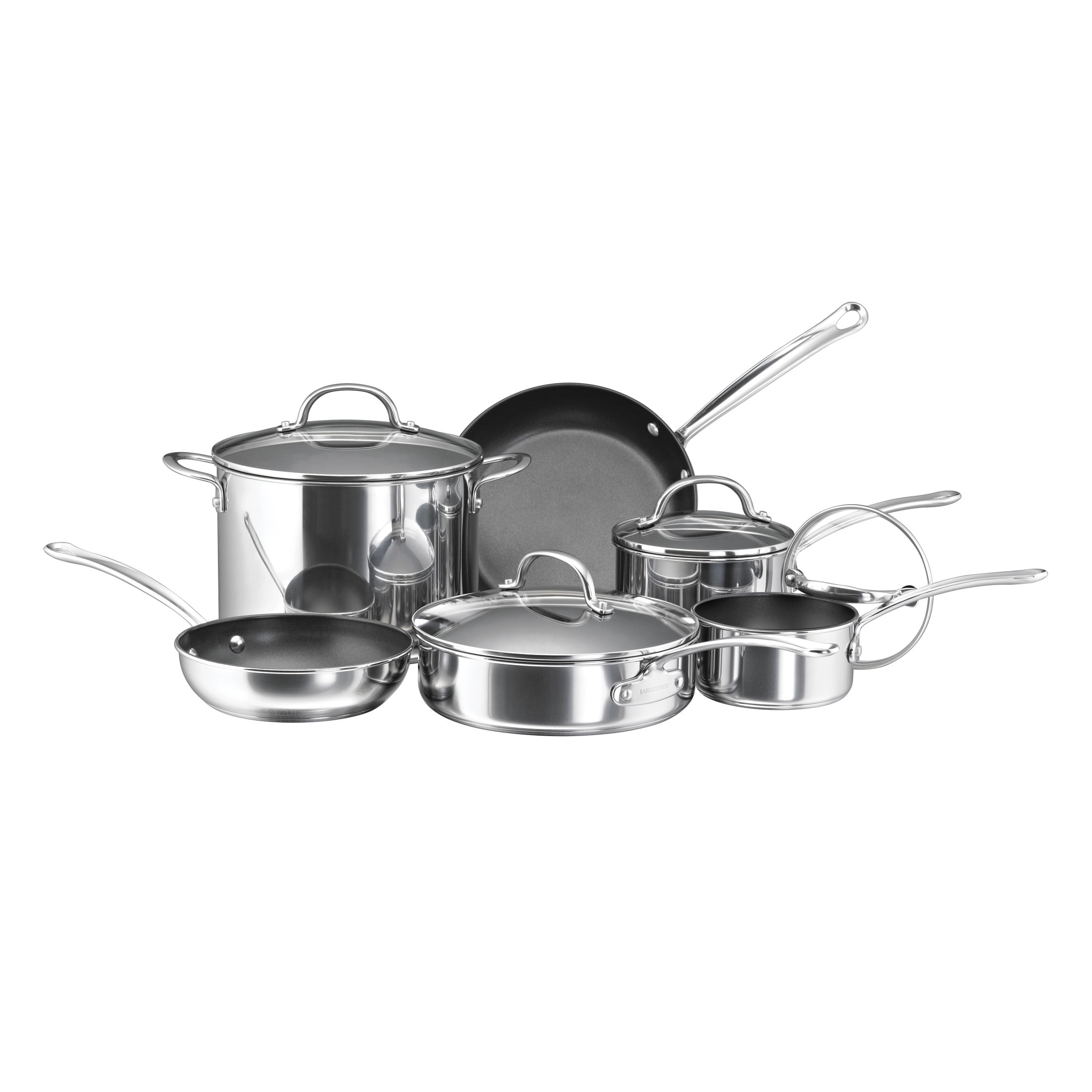 Farberware Classic Traditions Stainless Steel Pots And Ceramic Nonstick  Pans Set, 12 Piece, Silver & Reviews