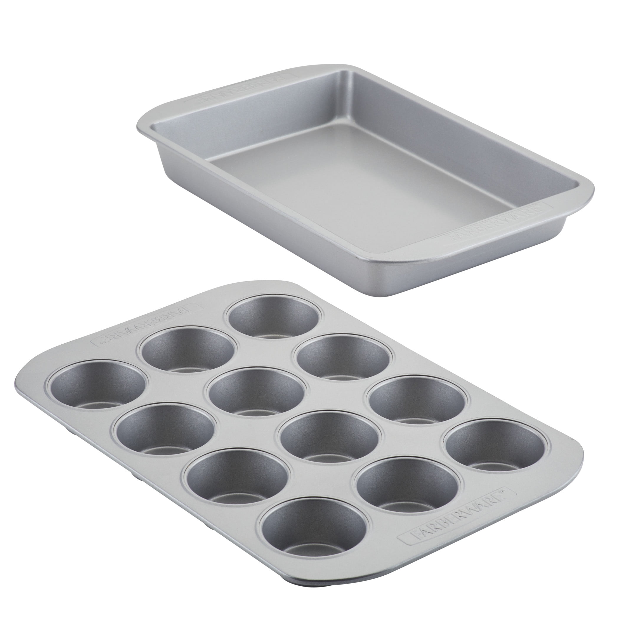 Farberware Bakeware 2-Piece Nonstick Steel 12-Cup Muffin Pans Set, Gray