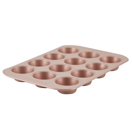 Farberware Bakeware 12 Cup Nonstick Muffin Pan / Cupcake Pan, Dishwasher Safe and Oven Safe to 450°F, Rose Gold