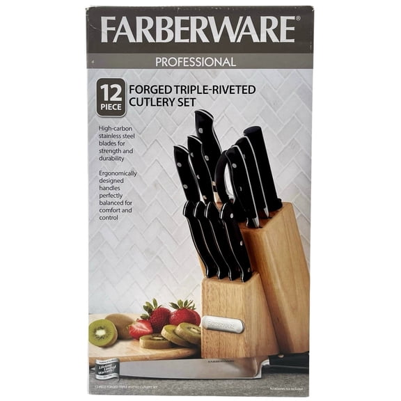 Farberware PROFESSIONAL Forged Triple Riveted 12-Piece Knife Block Set Black