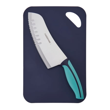 Farberware Precise Slice 2 Piece Set Stainless Steel Kitchen Knife Ergonomic Handle Navy/Aqua