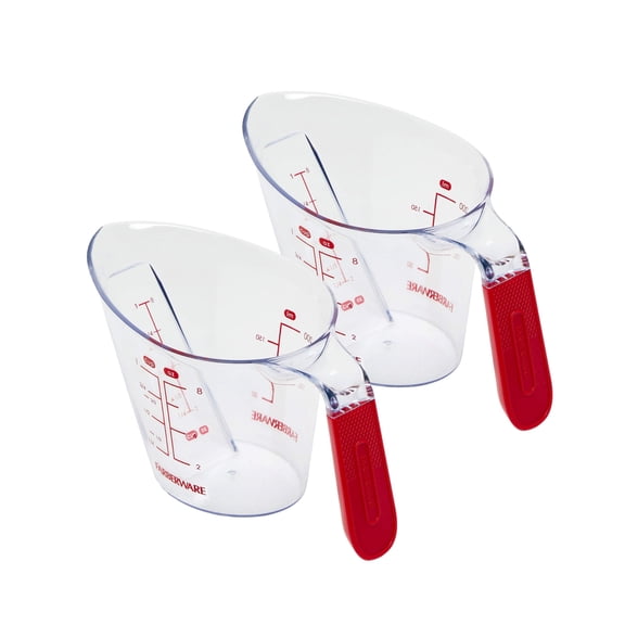 Farberware Pro 1-Cup Angled Measuring Cup - 2 Pack - Clear Standard & Metric Markings for Easy Viewing, Metric Cup for Baking, Cooking & Liquid Measuring, Dishwasher Safe Kitchen Tool