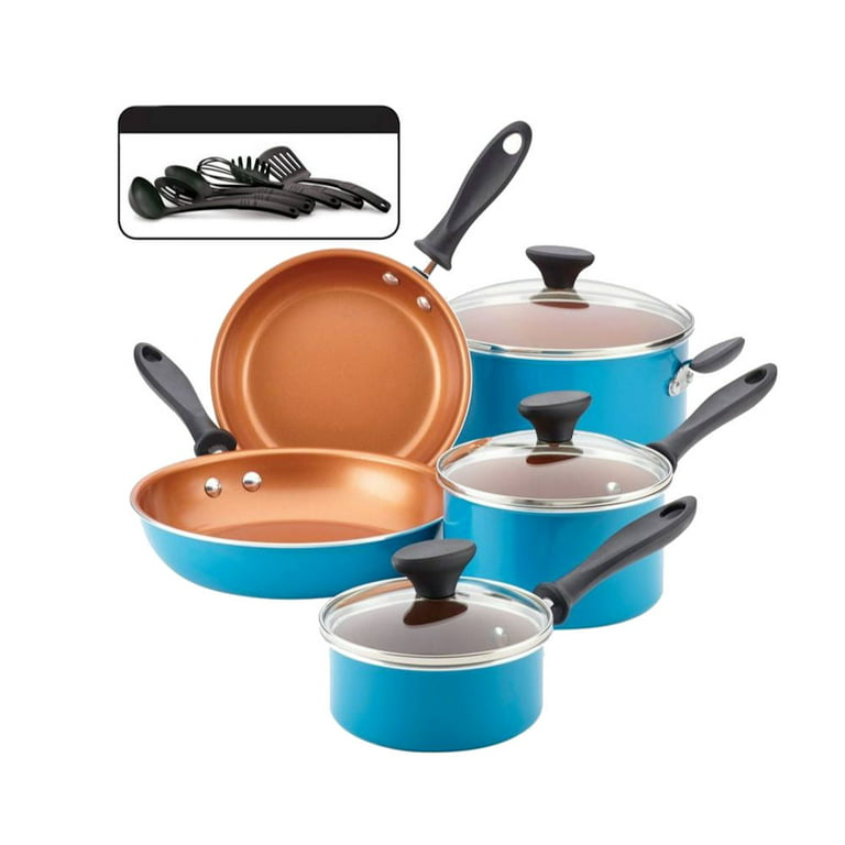 Black Copper Ceramic Nonstick 14pc Dishwasher Safe Farberware Cookware Set  for sale online