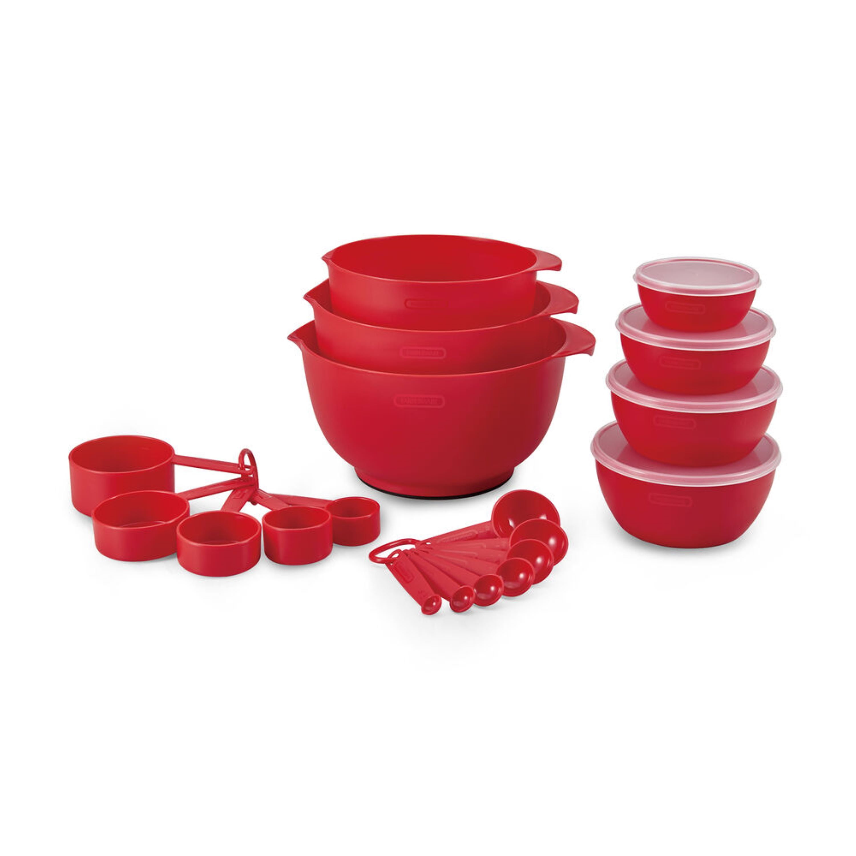 Farberware Pro 23 Piece Plastic Baking Set with Mixing Bowls, Red