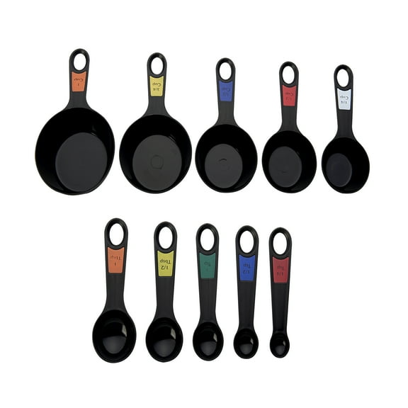 Farberware Professional 10 Piece Plastic Nesting Measuring Cup and Spoon Set Black