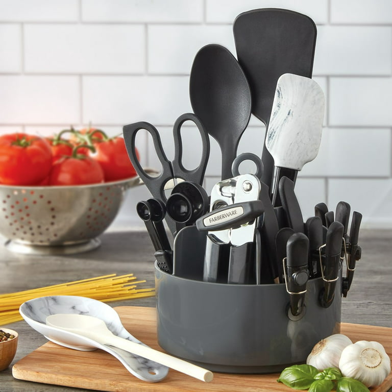 Stainless steel kitchen utensil set, 28 pcs kitchen gadgets and cooking  utensil with holder - best kitchen tool set gift