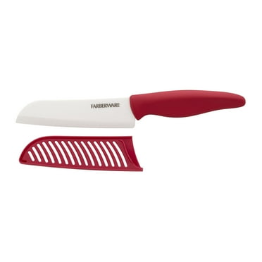Farberware Professional 5-inch Ceramic Santoku Knife with Red Blade Cover and Handle
