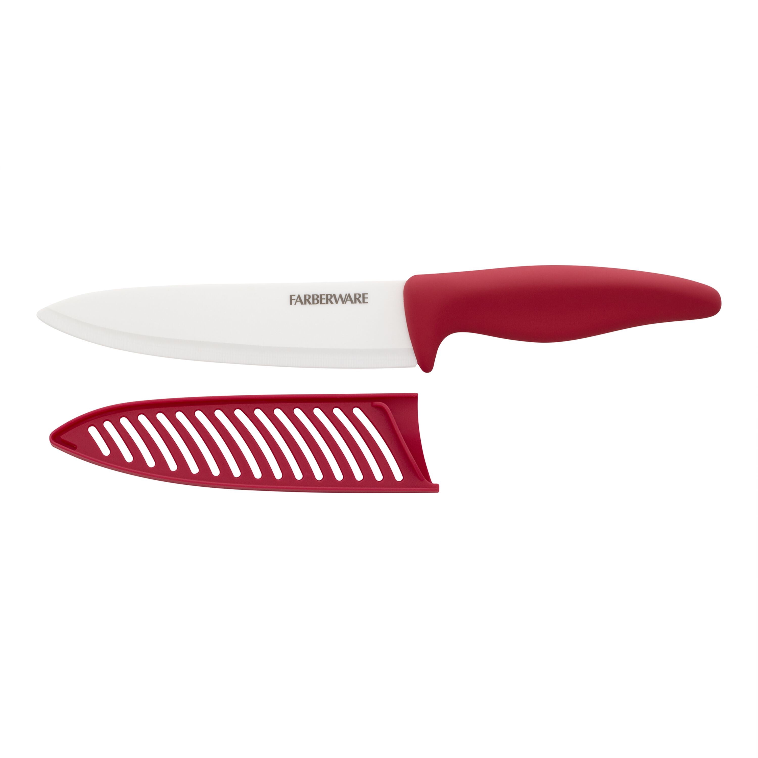 Farberware Professional 6-inch Ceramic Chef Knife with Red Blade Cover and Handle