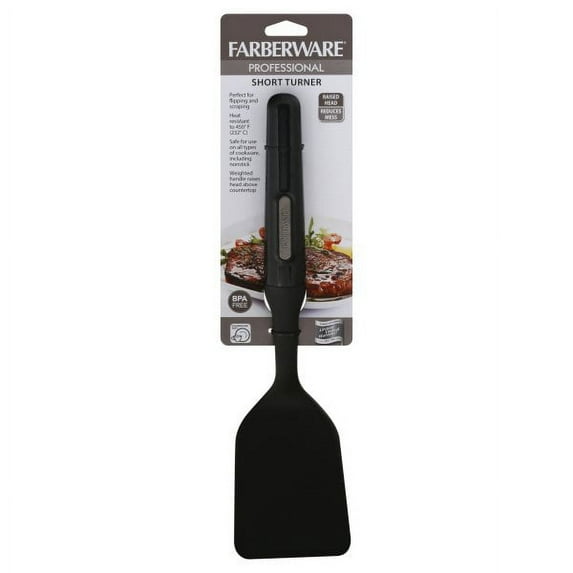 Farberware Professional Heat Resistant Nylon Short Turner - Safe for Non-Stick Cookware, One Size, Black