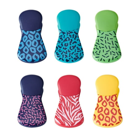 Farberware Professional Plastic Oblong Bag Clips, 6 Count Animal Print Multi-Color
