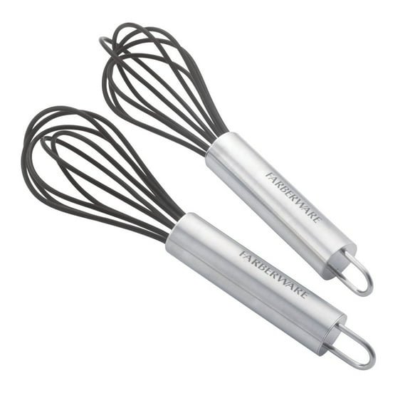 Farberware Professional Silicone Mini Whisks (Set of 2), Black, Dishwasher safe