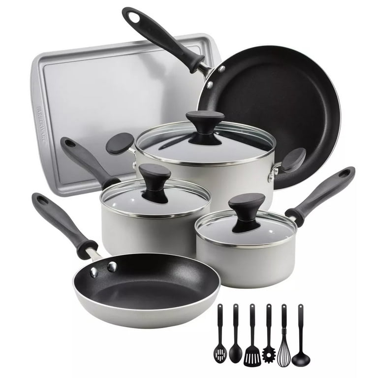 Farberware Easy Clean Aluminum Nonstick Cookware Pots and Pans  Set,11-Piece, Silver 