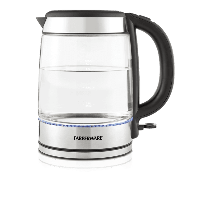 Farberware Royal Glass and Stainless Steel 1.7 Liter Electric Tea Kettle, Cordless