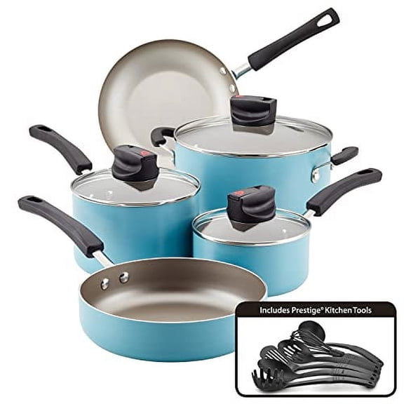 Farberware Smart Control Nonstick Cookware Pots and Pans Set, 14 Piece, Aqua