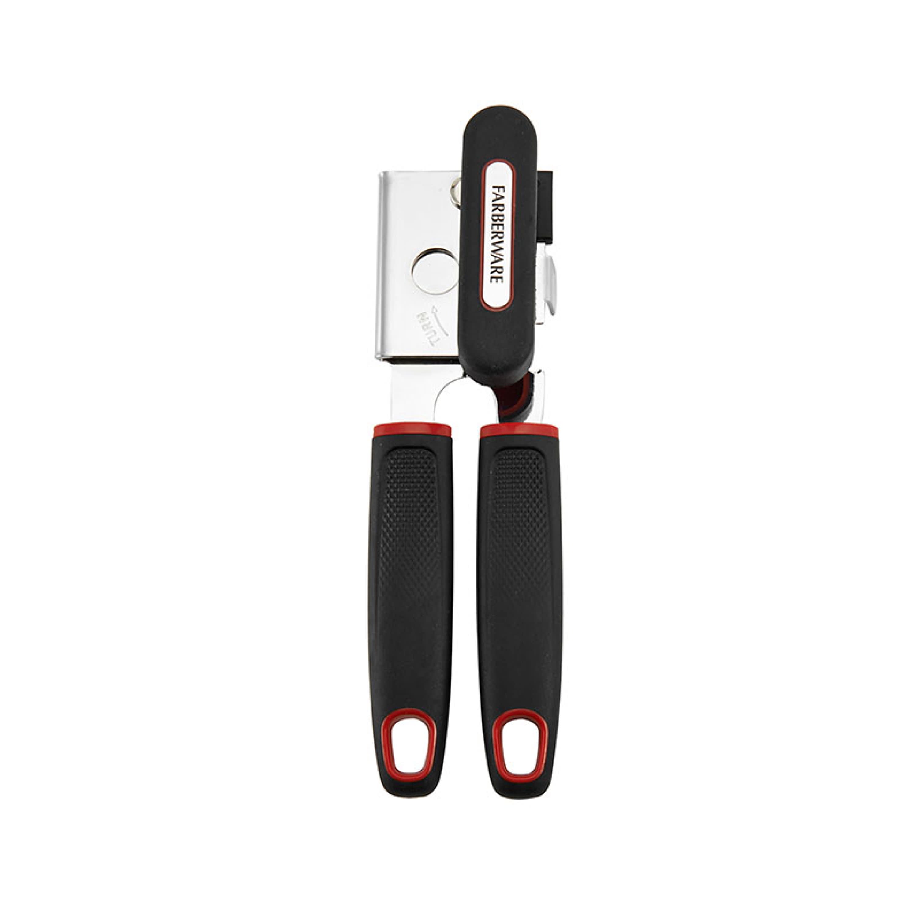 Farberware Soft Grips Safety Can Opener in Black with Red Accents