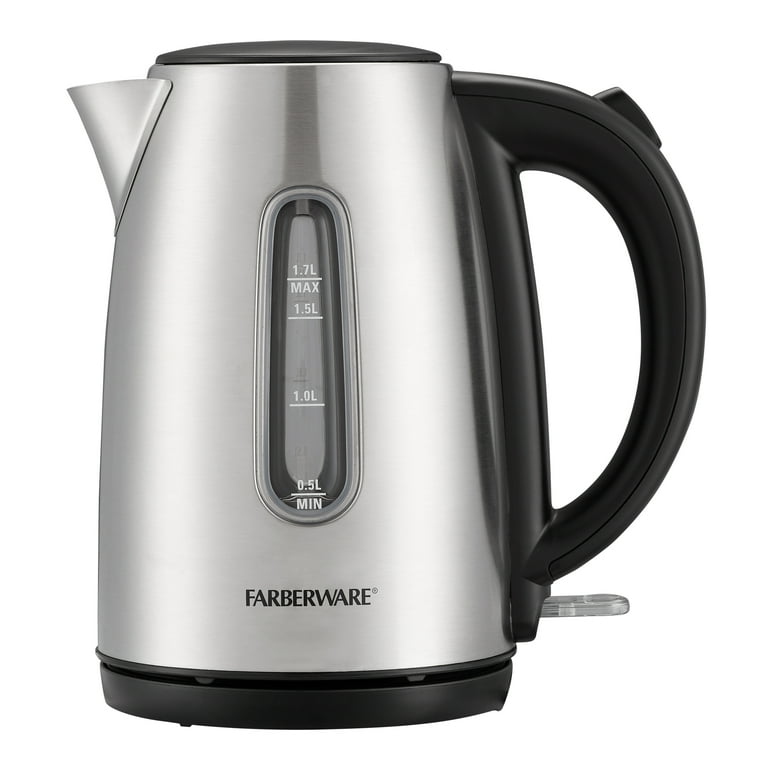 Farberware Stainless Steel 1.7 Liter Electric Tea Kettle, Silver, Cordless  