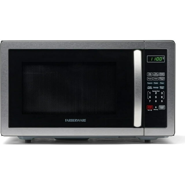 Farberware Stainless Steel Countertop Microwave Oven with Child Lock, 1.1 Cu Ft