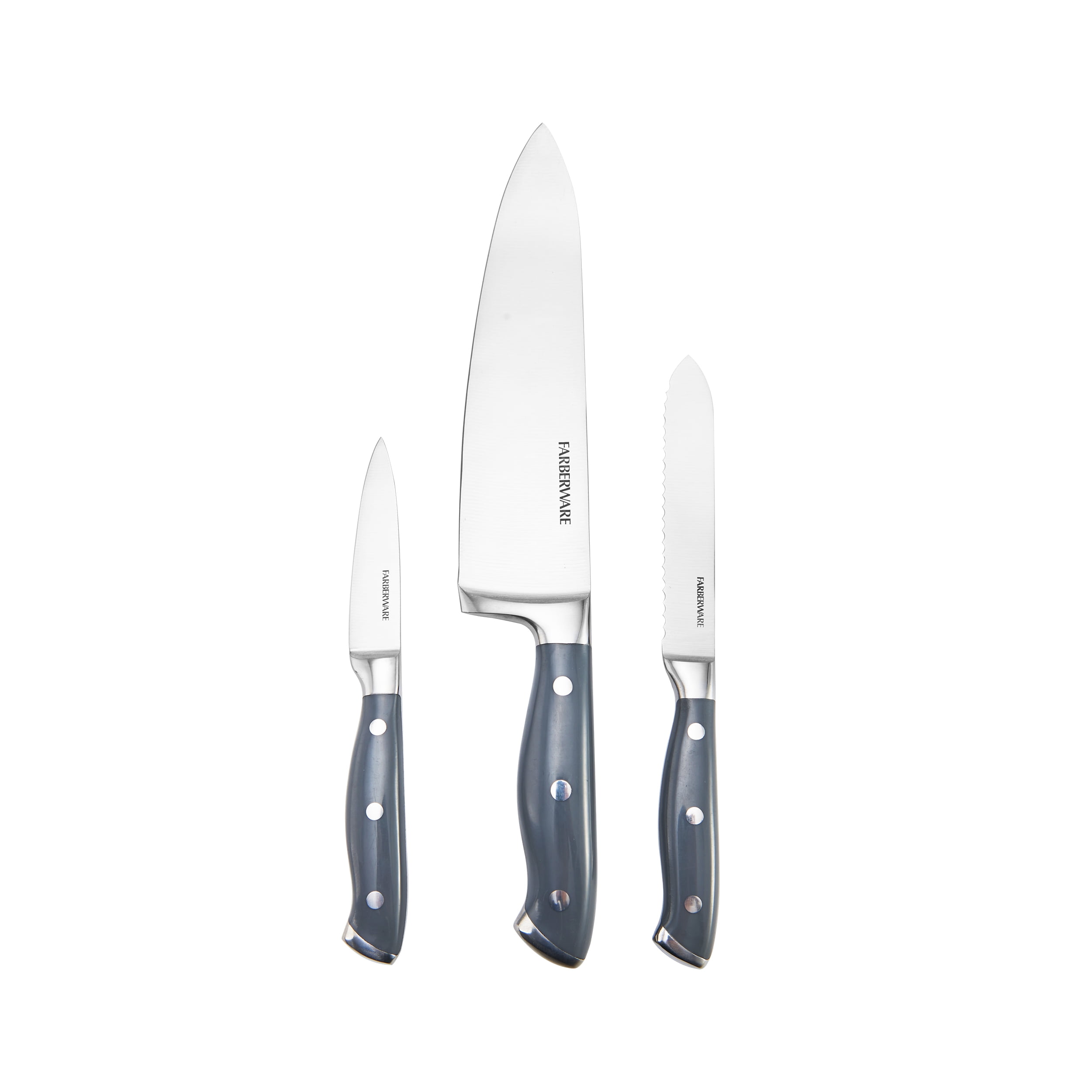 Farberware Stainless Steel Gray Triple Rivet Chef Knife Set, 3