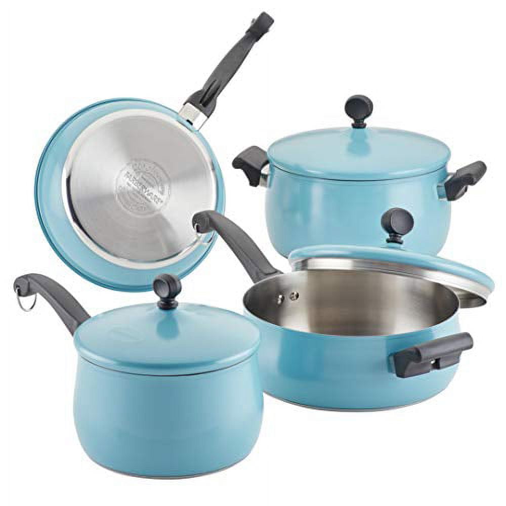 Aqua Blue Stainless Steel 10-Piece Non-Stick Cookware Set