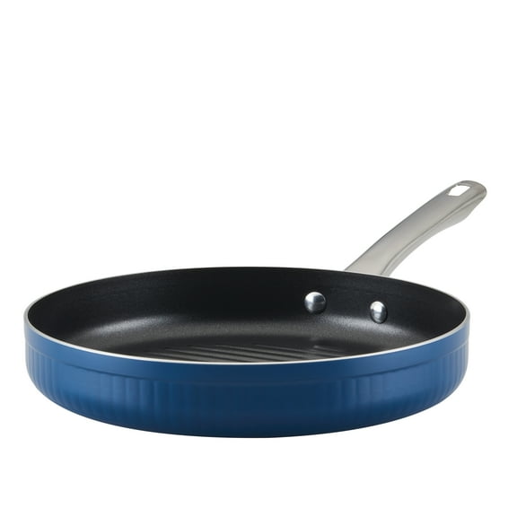 Farberware Style 11.25 Inch Nonstick Deep Round Grill Pan, Dishwasher Safe and Oven Safe to 500°F, Blue