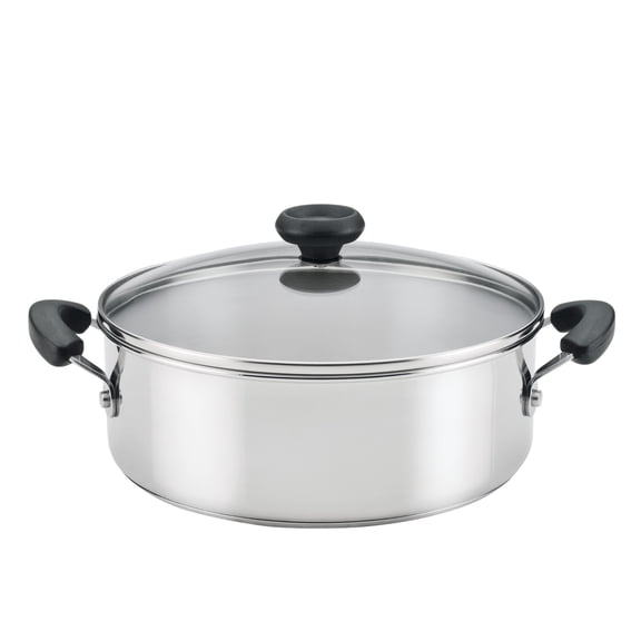 Farberware SureSteel Dutch Oven/Stockpot with Glass Lid, 4 qt, Stainless Steel, Induction Compatible, Dishwasher Safe