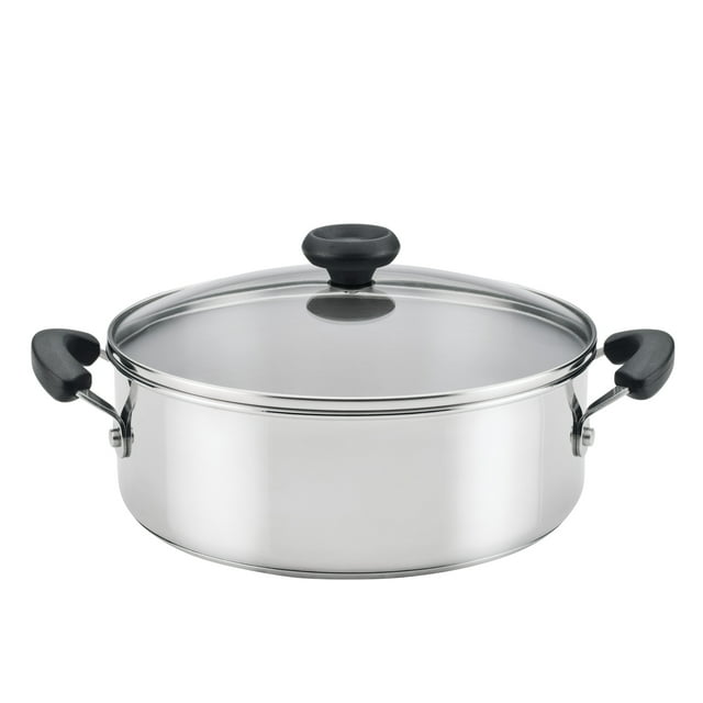 Farberware SureSteel Dutch Oven/Stockpot with Glass Lid, 4 qt, Stainless Steel, Induction Compatible, Dishwasher Safe