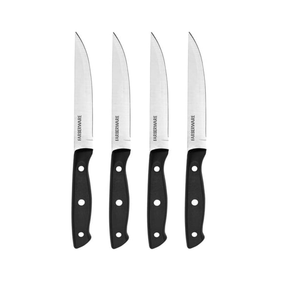 Farberware Triple-Riveted 4-Piece Steak STF9Knife Set, High-Carbon Stainless Steel, Razor-Sharp Knives, Kitchen Knives, Set of 4, Black