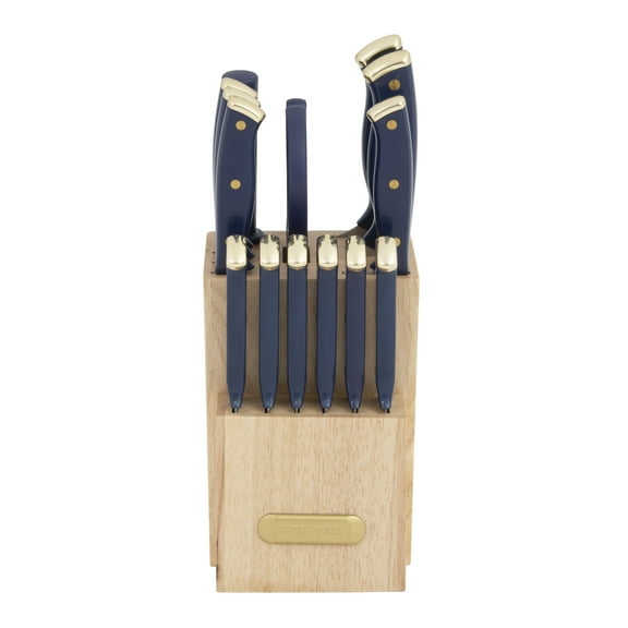 Farberware Triple Riveted Knife Block Set 15-Piece in Navy and Gold
