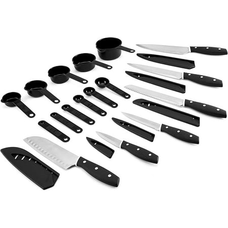 Farberware Triple Riveted Soft Grip Knife Set with Blade Covers and Gadgets, 23 Piece, Black