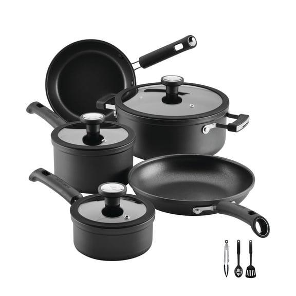 Farberware TrueCook 12-Piece Nonstick Cookware Set, Dishwasher Safe and Oven Safe to 350 F, Black