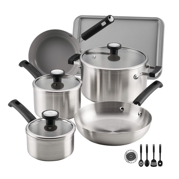 Farberware TrueCook 14-Piece Cookware Set, Stainless Steel, Dishwasher Safe, Induction Safe