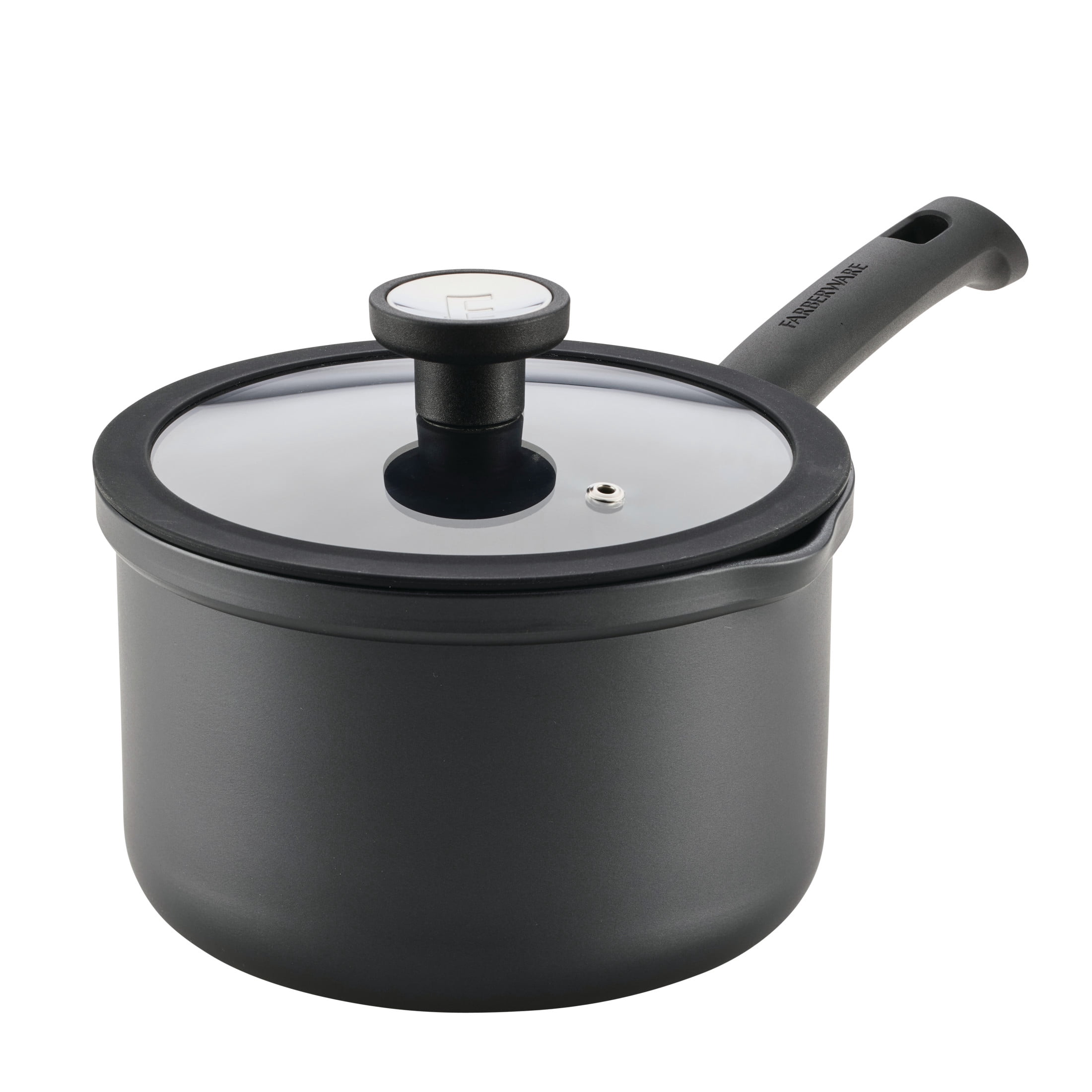 Farberware TrueCook Nonstick 3 qt Straining Saucepan with Lid, Dishwasher Safe, Black