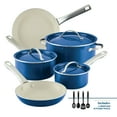 thumbnail interactive-video image 1 of Farberware Vibrance 12 Pcs Ceramic Nonstick Cookware Set with Cooking Tools, Stainless Steel Handles, Dishwasher Safe and Oven Safe to 500°F, Blue, 1 of 15