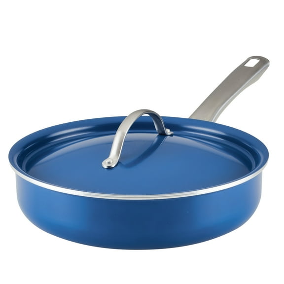Farberware Vibrance 2.75 Quart Ceramic Nonstick Saute Pan with Lid, Dishwasher Safe and Oven Safe to 500F, Blue