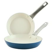 Farberware Vibrance 2 Pcs Ceramic Nonstick Frying Pan Set, Dishwasher Safe and Oven Safe to 500°F, 8 Inch and 10 Inch, Blue