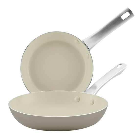 Farberware Vibrance 2 Pcs Ceramic Nonstick Frying Pan Set, Dishwasher Safe and Oven Safe to 500°F, Silver