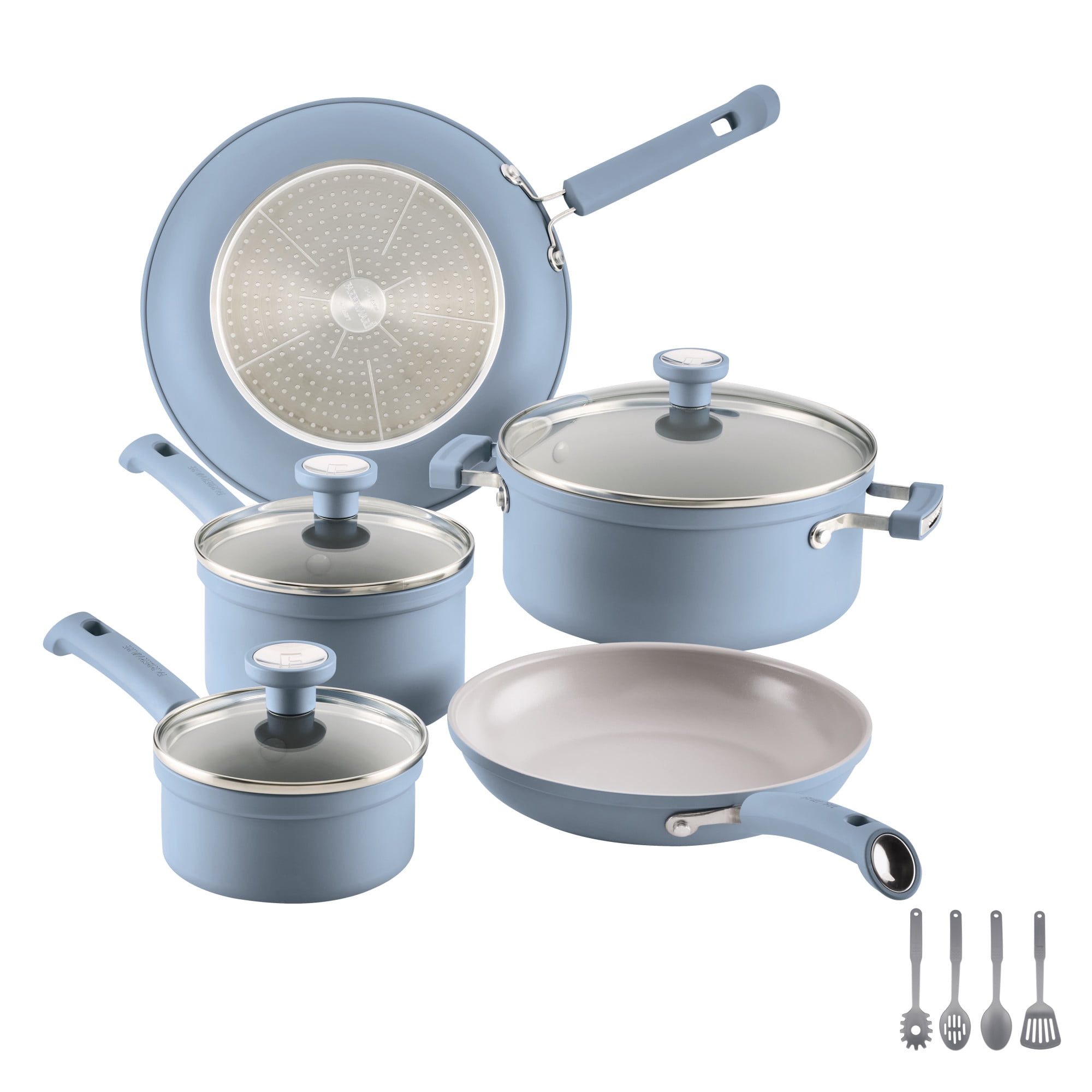 Farbeware TrueCook Ceramic Plus Induction Nonstick Cookware Set, 12-Piece, Steel Blue