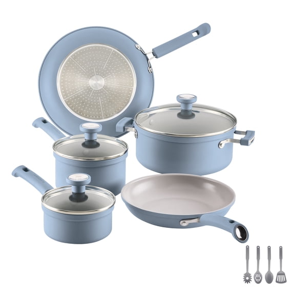 Farbeware TrueCook Ceramic Plus Induction Nonstick Cookware Set, 12-Piece, Steel Blue